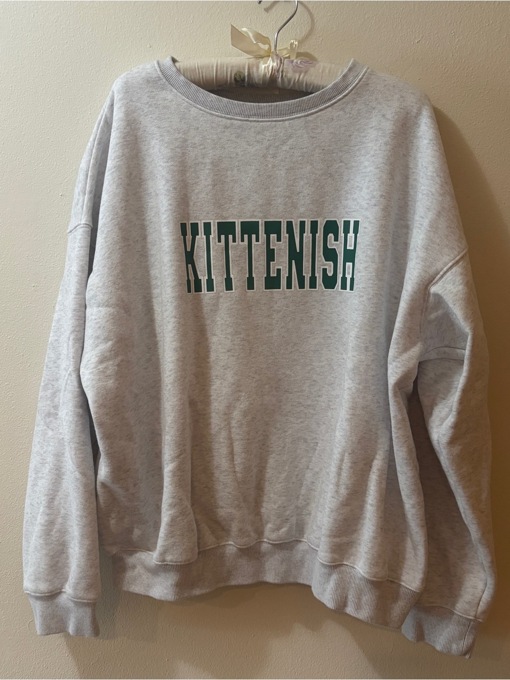 Kittenish Light Gray Crewneck Sweatshirt with Green Logo